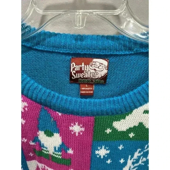 Party Sweater Dec 25th Adult Large Blue & Pink Pullover Sweater Holiday XMas - Picture 3 of 5